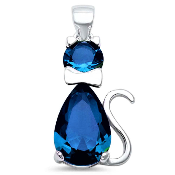 Cute .925 Sterling Silver Cat Pendant With CZ Stones