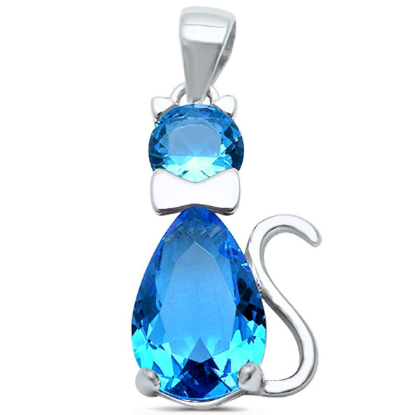 Cute .925 Sterling Silver Cat Pendant With CZ Stones