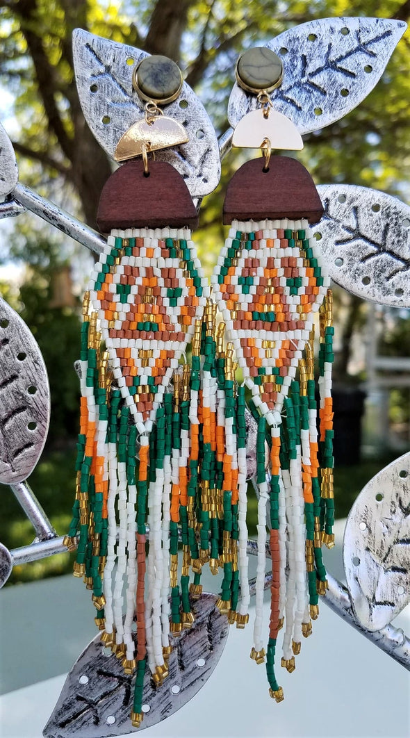 Handmade Long Tassel  Beaded Bohemian Style Earrings