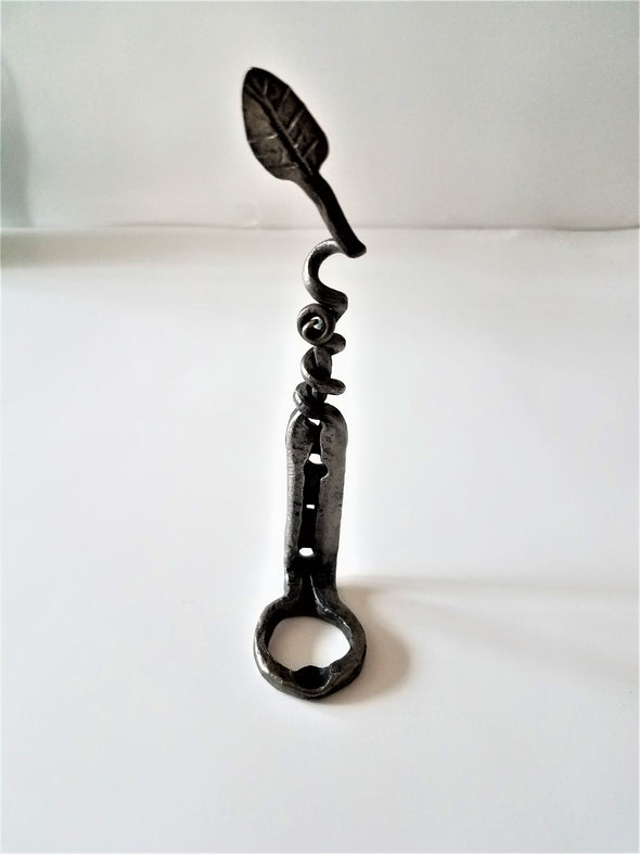 Wall Mounted Bottle Opener Leaf with Tendril Design