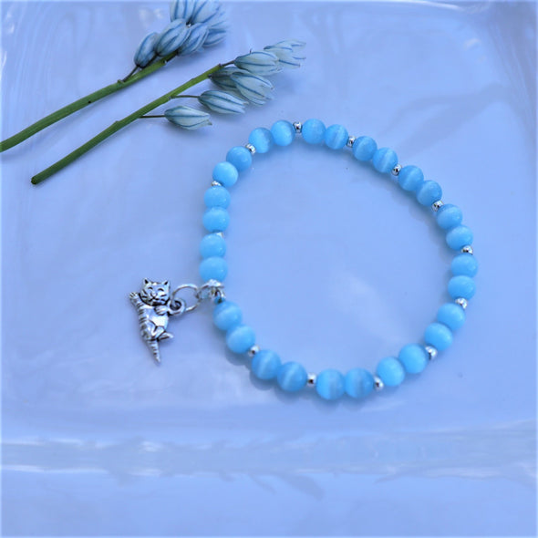 Handmade Blue Cats Eye Stretch Bracelet