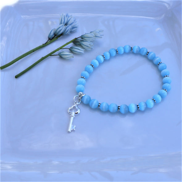 Handmade Blue Cats Eye Stretch Bracelet