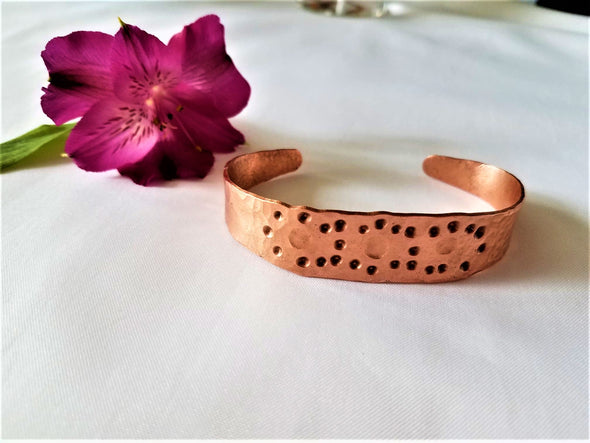 Hand Forged Hammered Textured Copper Cuff Bracelet