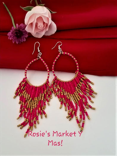 Beaded Boho Fringe Hoop Earrings