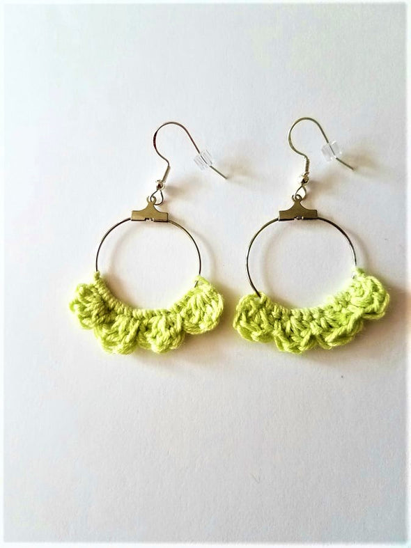 Handmade One-of a -kind Crochet Small Hoop Earrings.