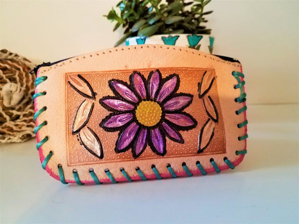Hand Painted Mexican Leather Coin Purse