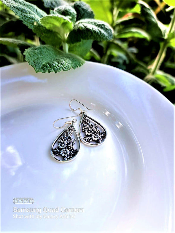 Rose Bouquet Dangle  .925 Sterling Silver Earrings