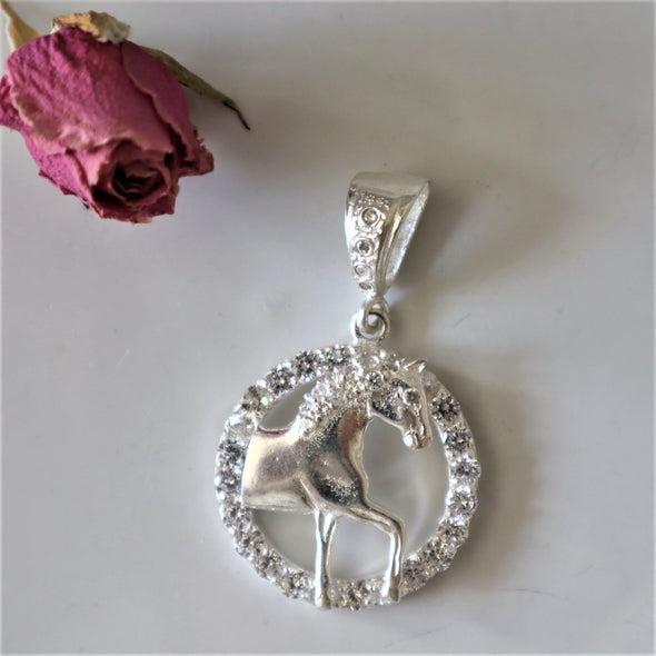 Taxco .925 Sterling Silver & CZ Horse Pendant