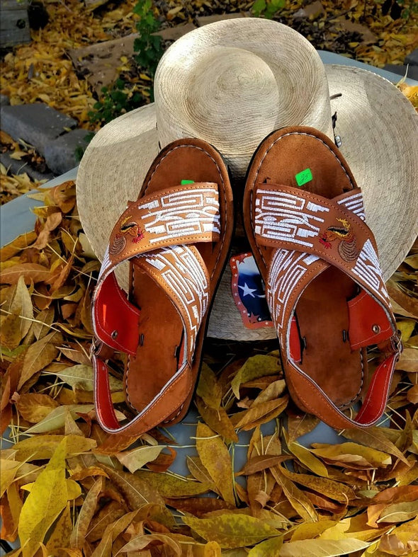 Men's Mexican Handmade Embroidered Leather Sandals-Huarache Cruzado