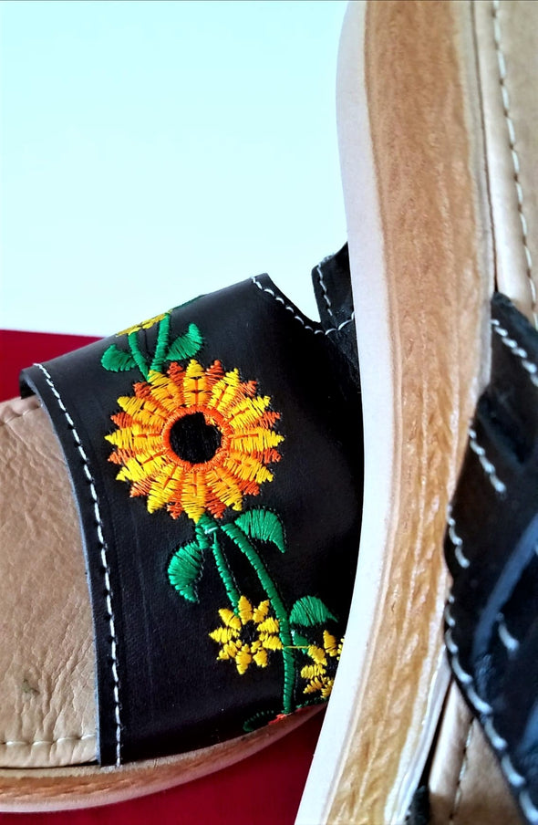 Embroidered Platform Leather Sandals- Mexican Sandals