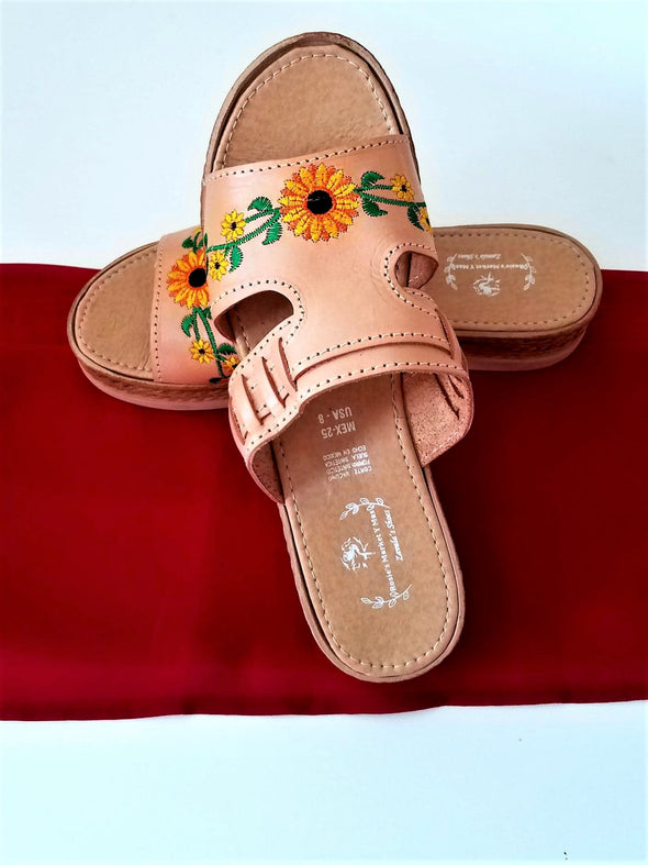 Embroidered Platform Leather Sandals- Mexican Sandals