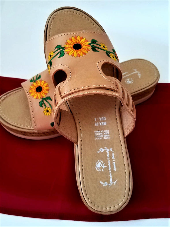 Embroidered Platform Leather Sandals- Mexican Sandals