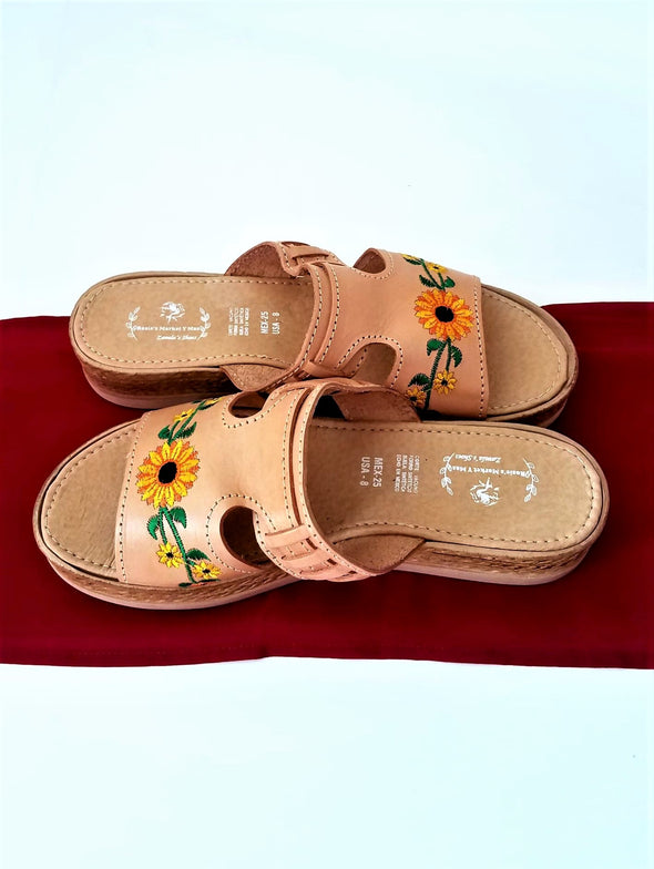 Embroidered Platform Leather Sandals- Mexican Sandals