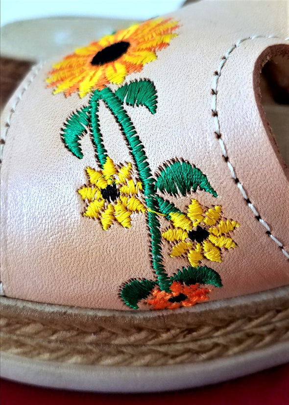 Embroidered Platform Leather Sandals- Mexican Sandals