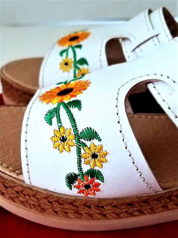 Embroidered Platform Leather Sandals- Mexican Sandals