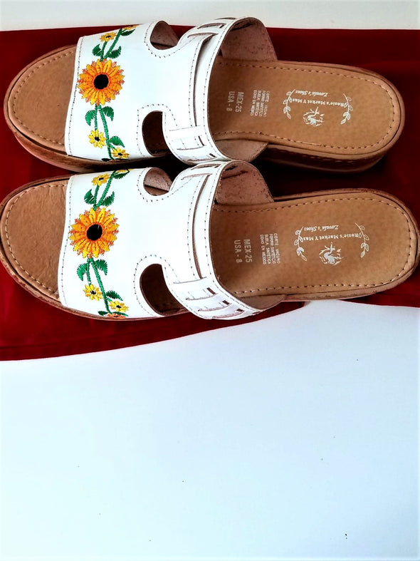 Embroidered Platform Leather Sandals- Mexican Sandals