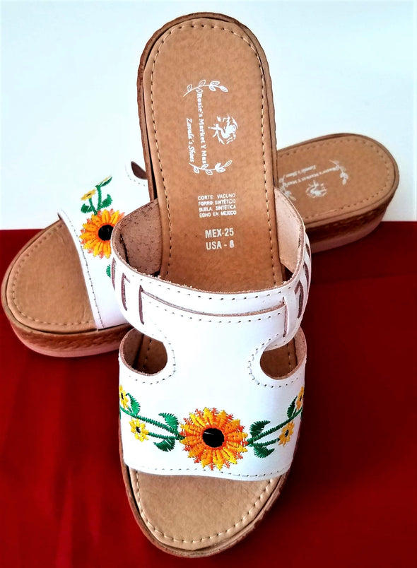 Embroidered Platform Leather Sandals- Mexican Sandals