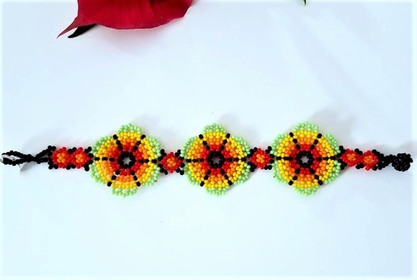 Beautiful Mexican Beaded Huichol Flower Bracelet