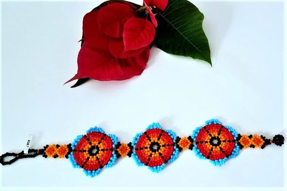 Beautiful Mexican Beaded Huichol Flower Bracelet