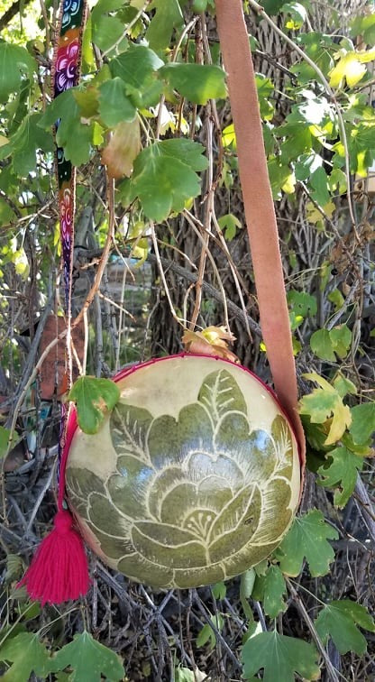 Hand Carved Mexican Gourd Pouch