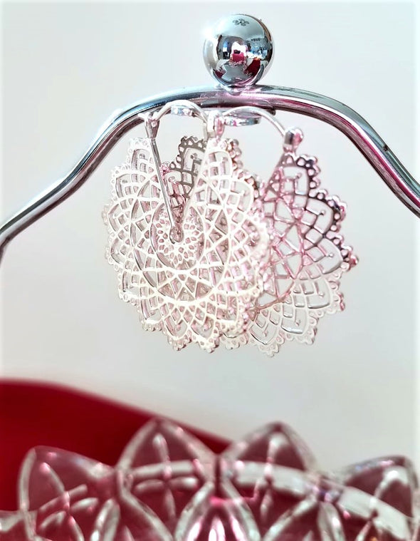 Lace Mandala 925 Silver Hoop Earrings
