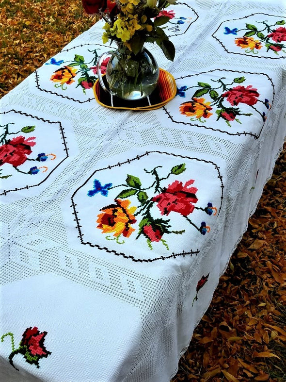 Beautiful Handmade Cross Stich Embroidered Mexican Tablecloth