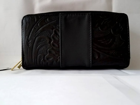 Mexican Leather Wallets-Embossed Leaf Pattern