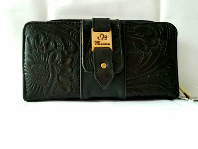 Mexican Leather Wallets-Embossed Leaf Pattern