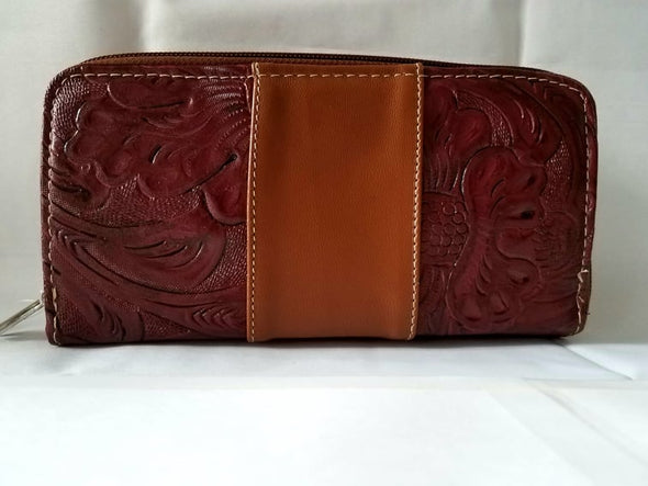 Mexican Leather Wallets-Embossed Leaf Pattern