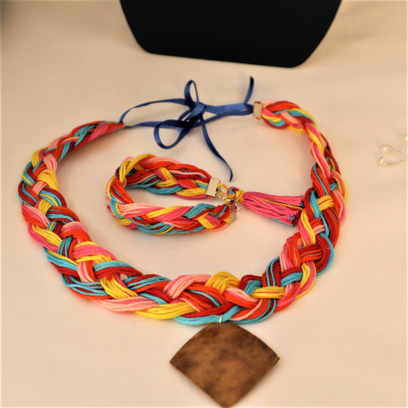 Handmade Multicolored Thread Necklace Set