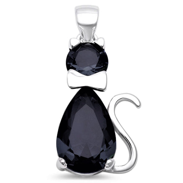 Cute .925 Sterling Silver Cat Pendant With CZ Stones