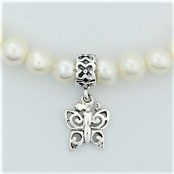 Freshwater Pearl Stretch Bracelet-Sterling Silver Charm