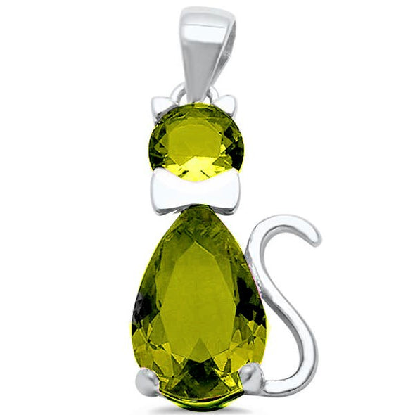 Cute .925 Sterling Silver Cat Pendant With CZ Stones