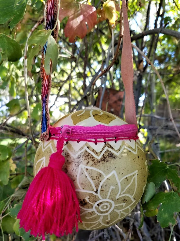 Hand Carved Mexican Gourd Pouch