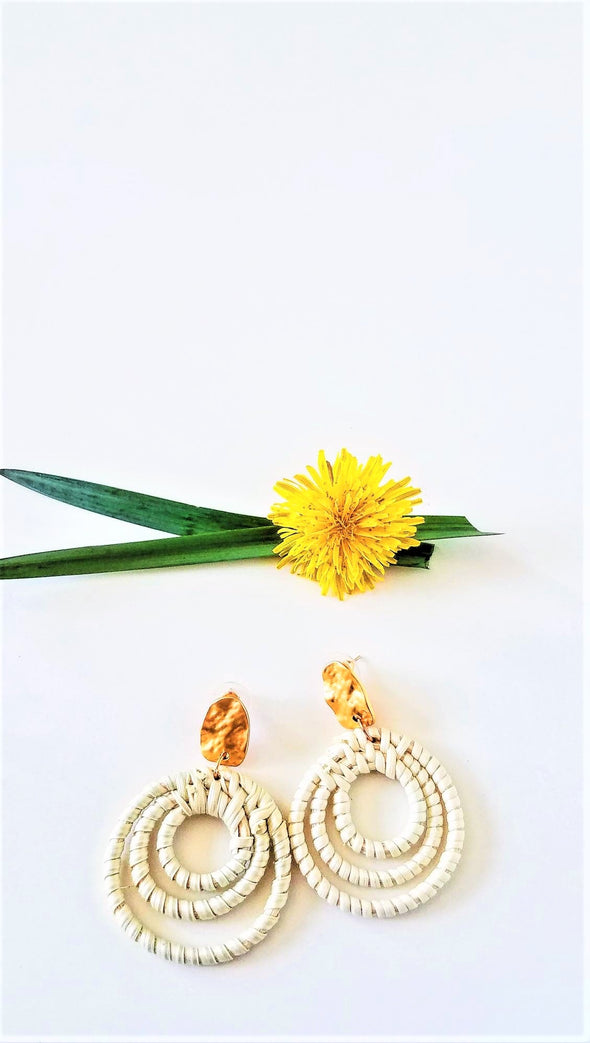 Handmade Wooden Straw Weave Rattan Vine Drop Earrings