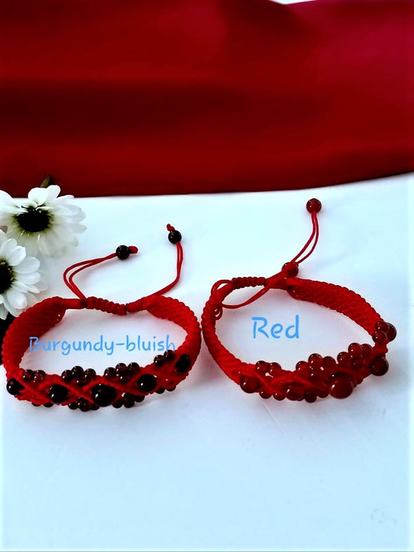 Handmade Braided Adjustable Red Thread Bracelet With Stones