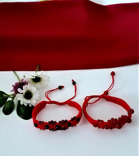 Handmade Braided Adjustable Red Thread Bracelet With Stones