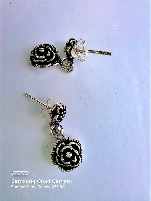 Cute Plain Rose Dangle .925 Sterling Silver Earrings
