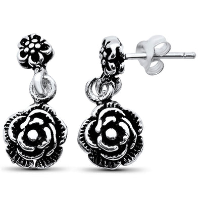 Cute Plain Rose Dangle .925 Sterling Silver Earrings