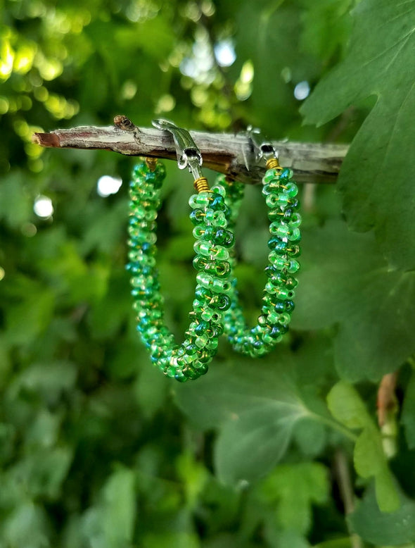 Handmade Wire Wrapped Seed Beads Fashion Hoops