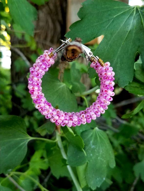 Handmade Wire Wrapped Seed Beads Fashion Hoops