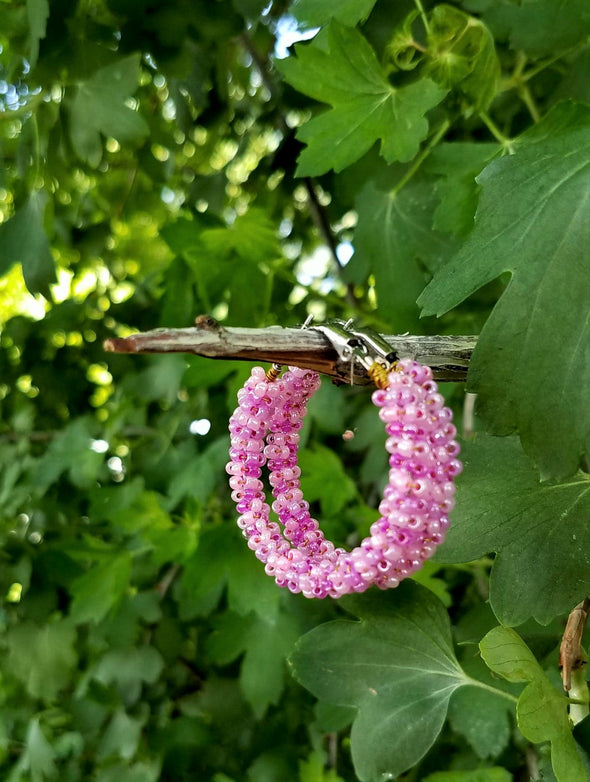 Handmade Wire Wrapped Seed Beads Fashion Hoops