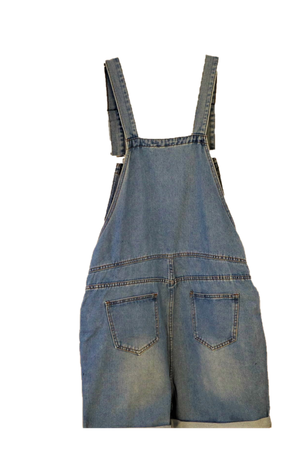 Denim Short Overall With Hand Painted Floral Accents