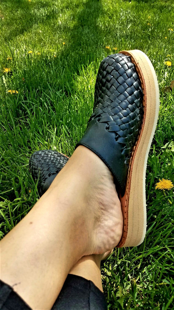 Handmade Leather Mexican Slip On Huarache Mule