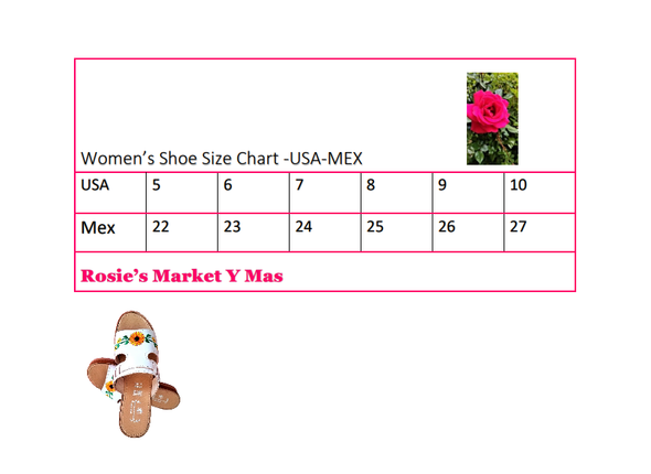 Mexican huaraches size chart sale