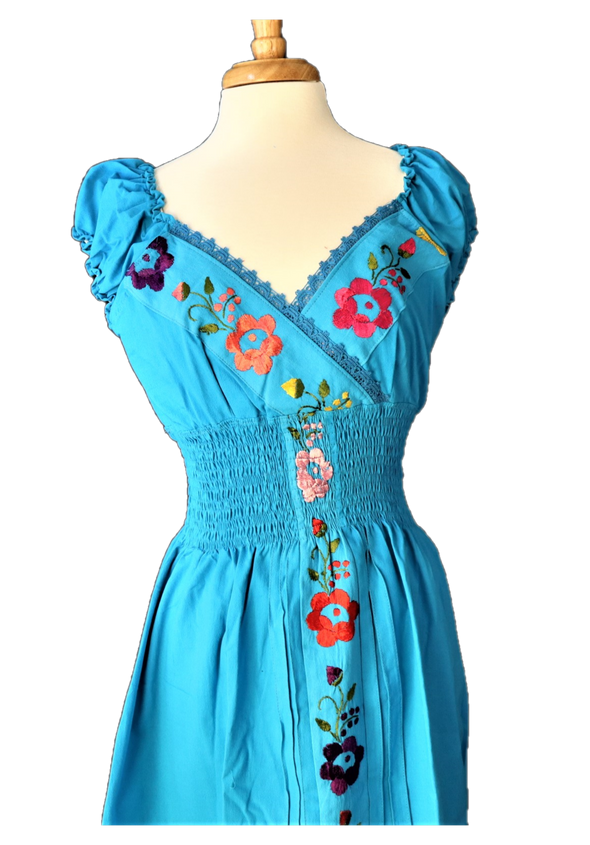 Mexican Embroidered Dress 100% Cotton